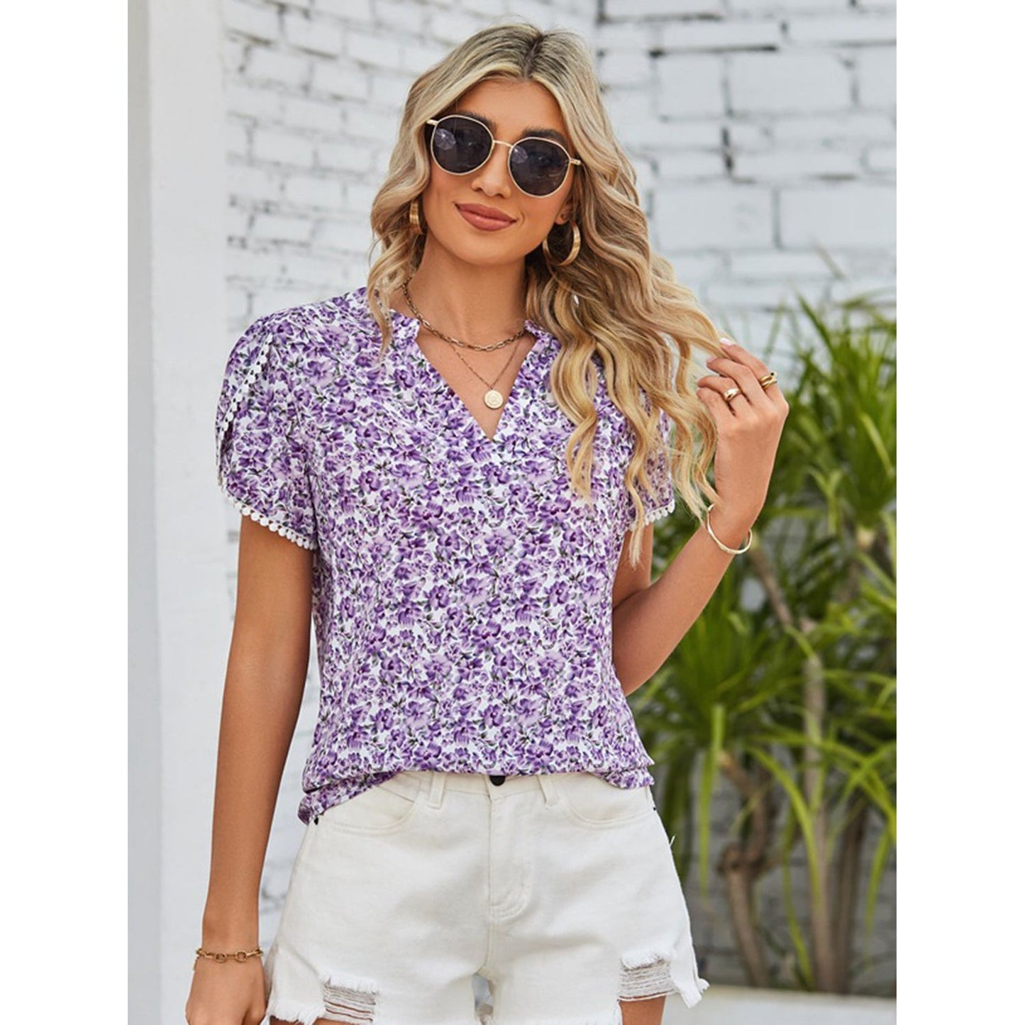 Floral Notched Neck Blouse