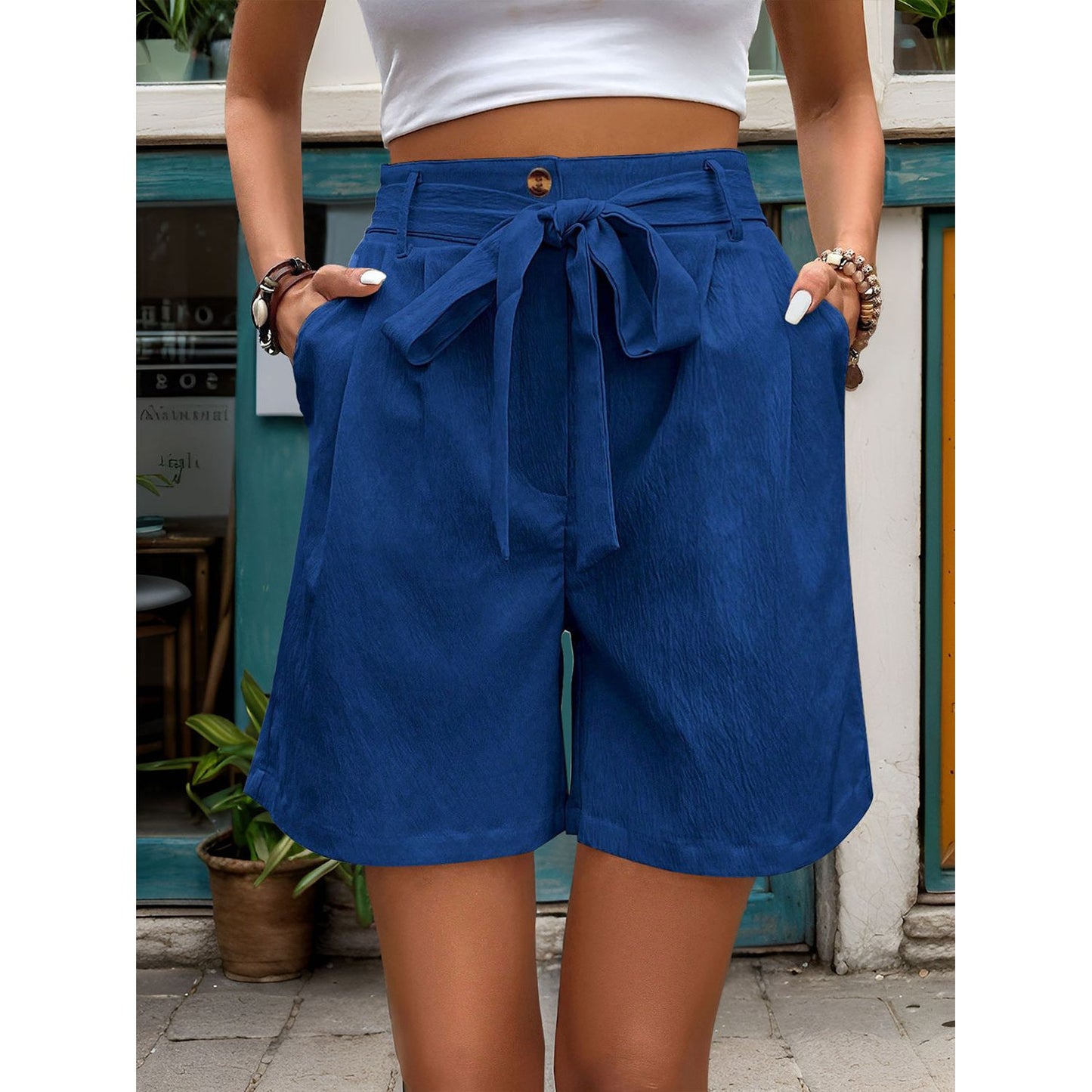 Perfee Tied High Waist Shorts with Pockets