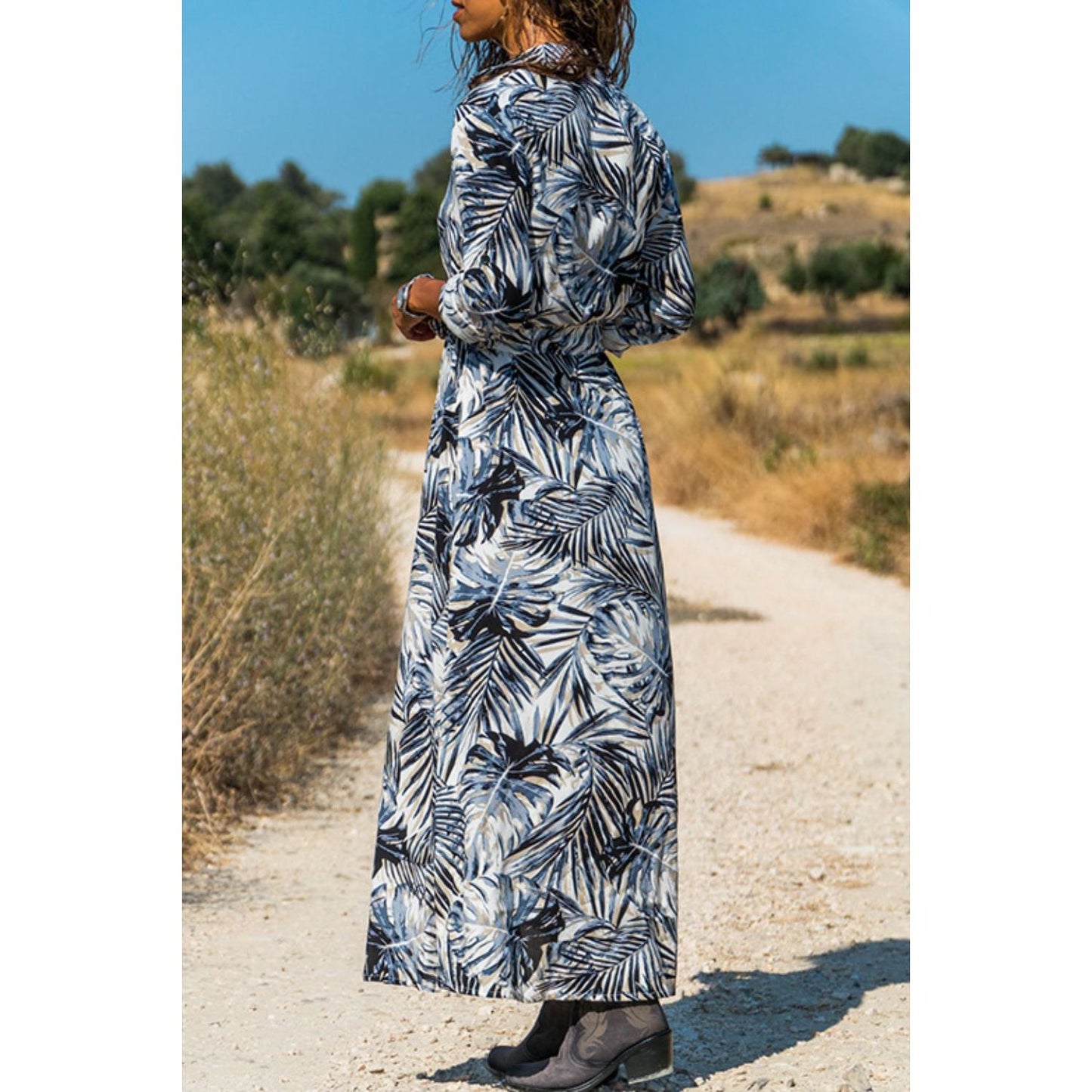 Botanical Print Maxi Shirt Dress