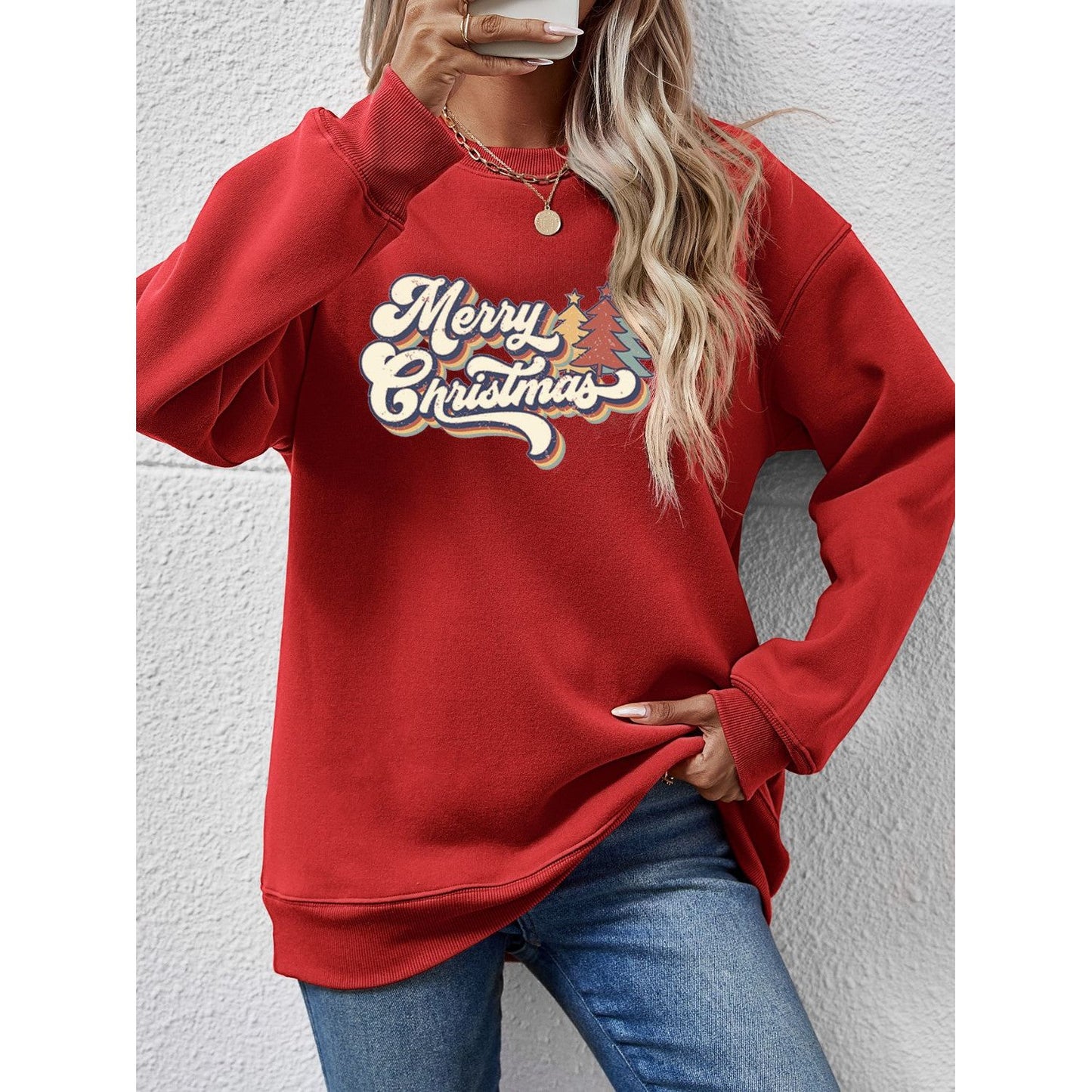 Christmas Letter Graphic Round Neck Sweatshirt