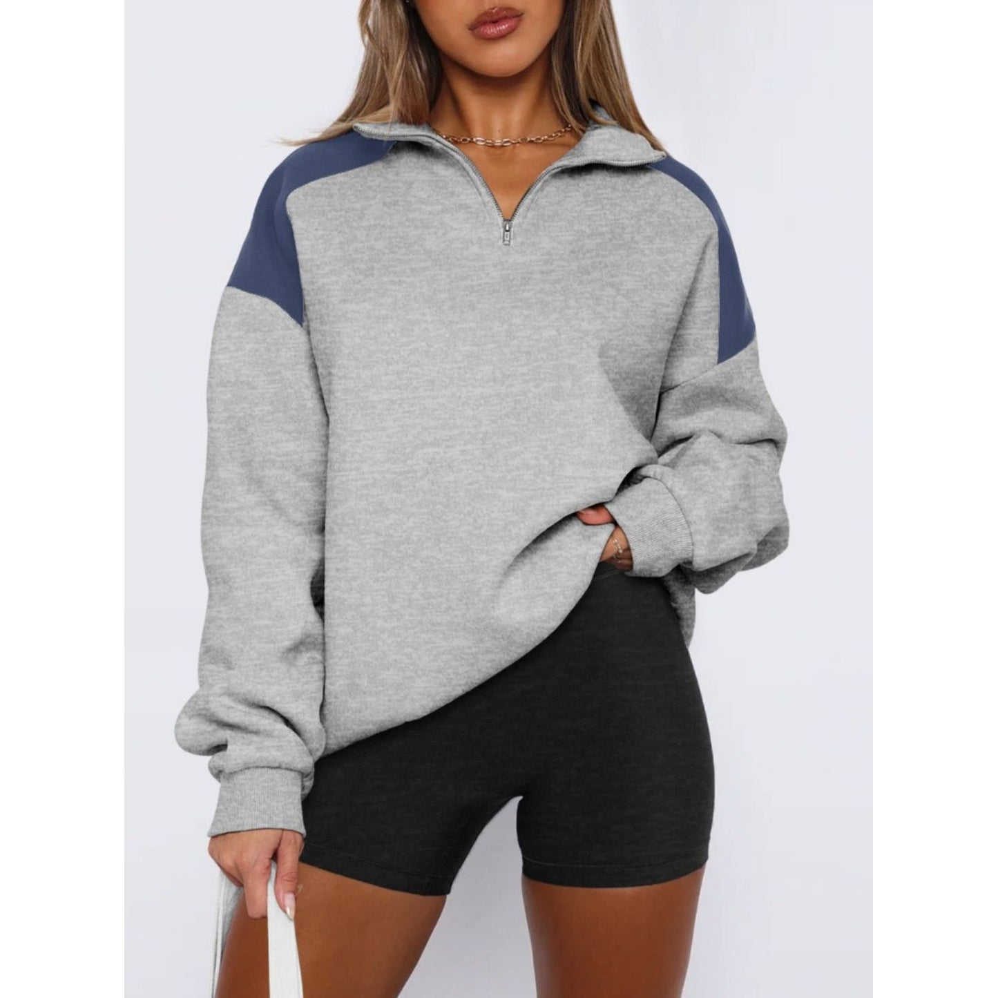 Contrast Quarter Zip Long Sleeve Sweatshirt