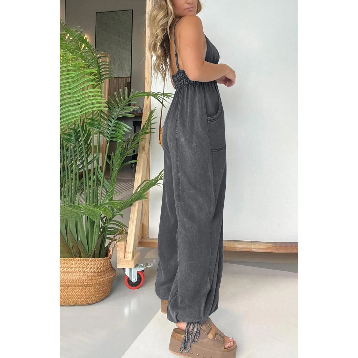 Full Size Spaghetti Strap Jumpsuit with Pockets