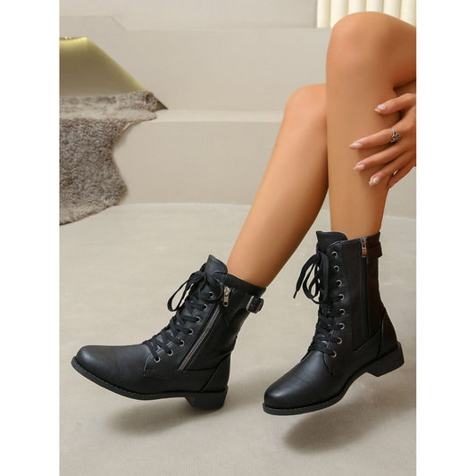 PU Leather Lace-Up Boots