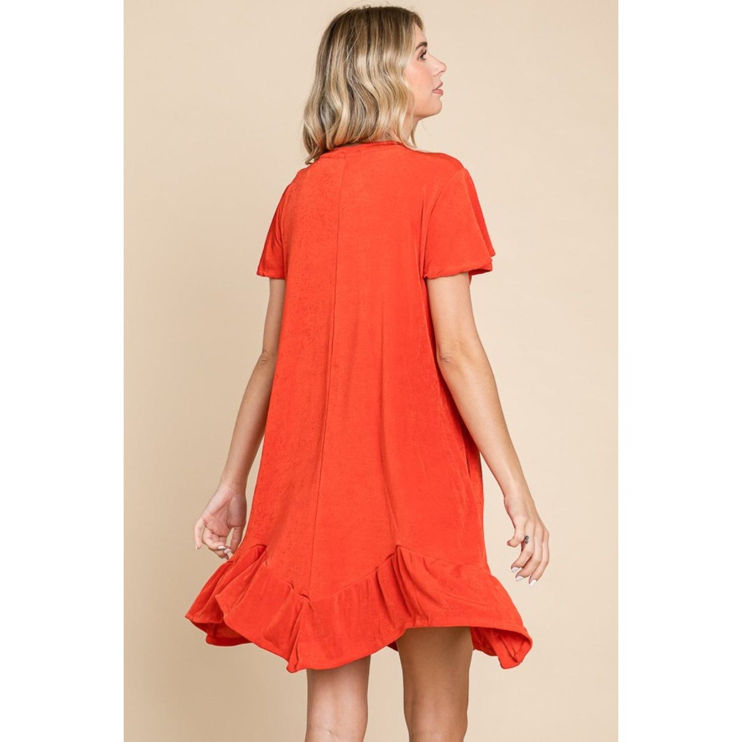 Culture Code Full Size Short Sleeve Ruffled Asymmetric Hem Dress