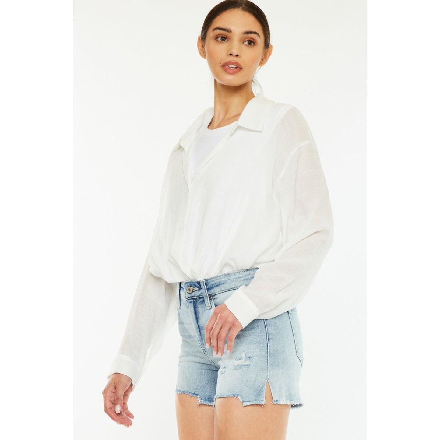 Kancan High Rise Side Slit Denim Shorts