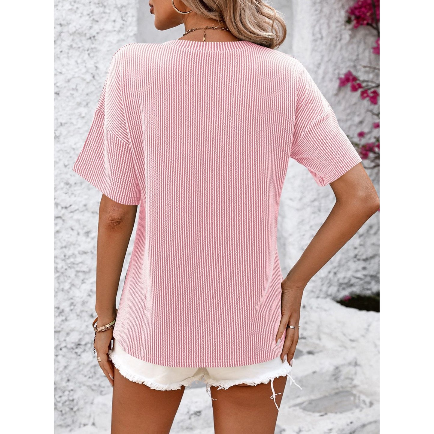 Mandy V-Neck Dropped Shoulder T-Shirt