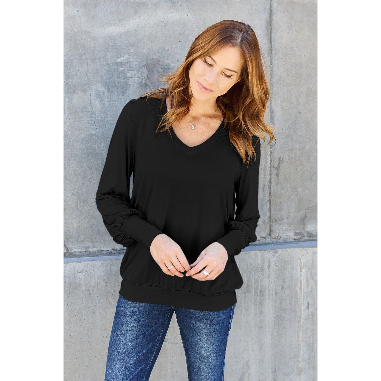 Basic Bae Full Size V-Neck Lantern Sleeve Top