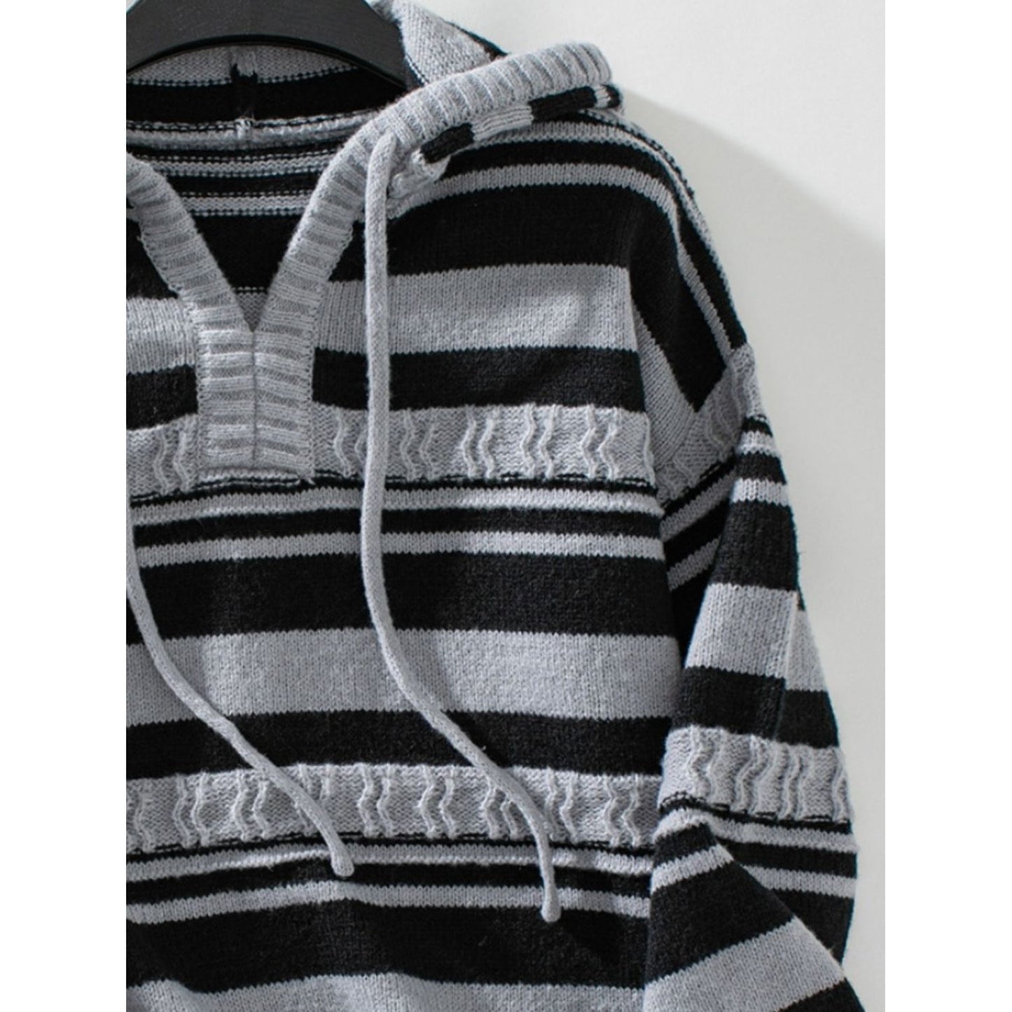 Drawstring Striped Long Sleeve Hooded Sweater