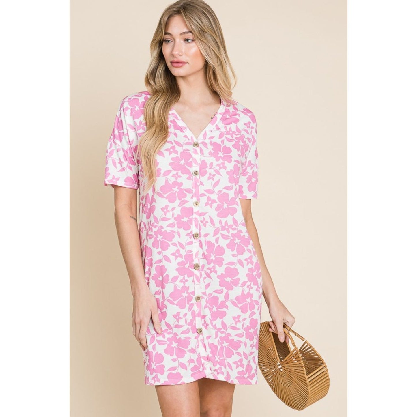 BOMBOM Floral Button Down Mini Dress