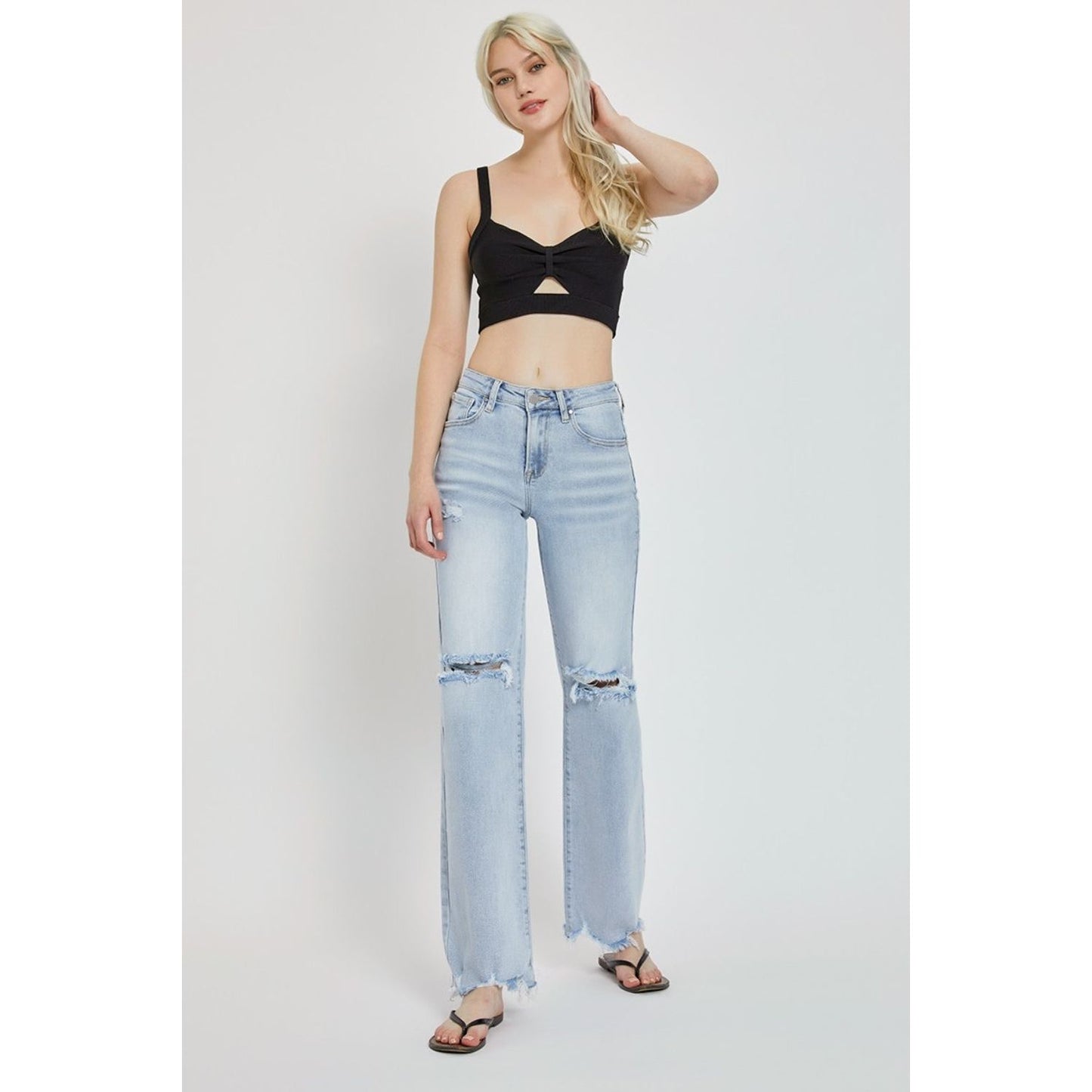 RISEN Full Size High Rise Distressed Wide Leg Jeans