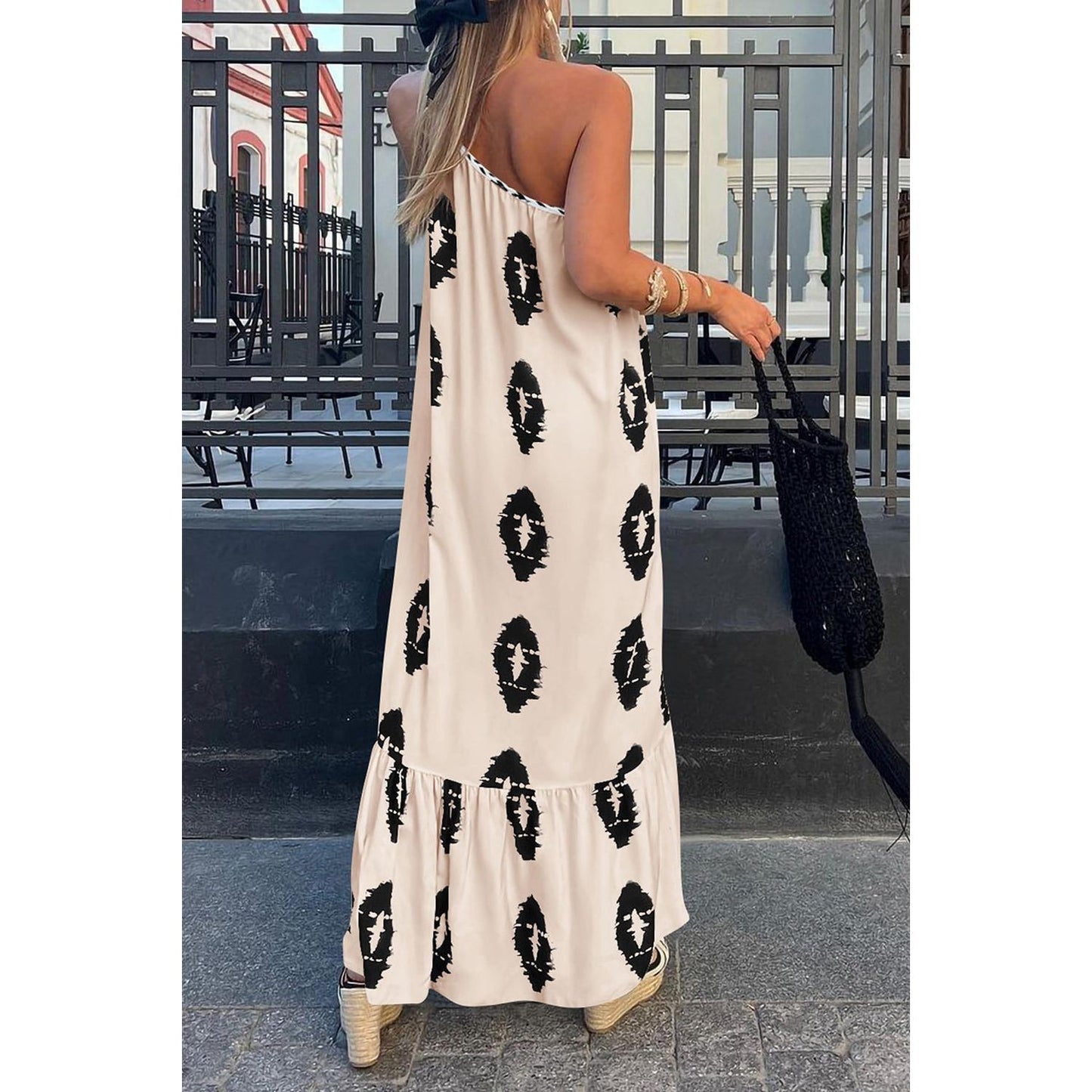 Printed Single Shoulder Maxi Dress