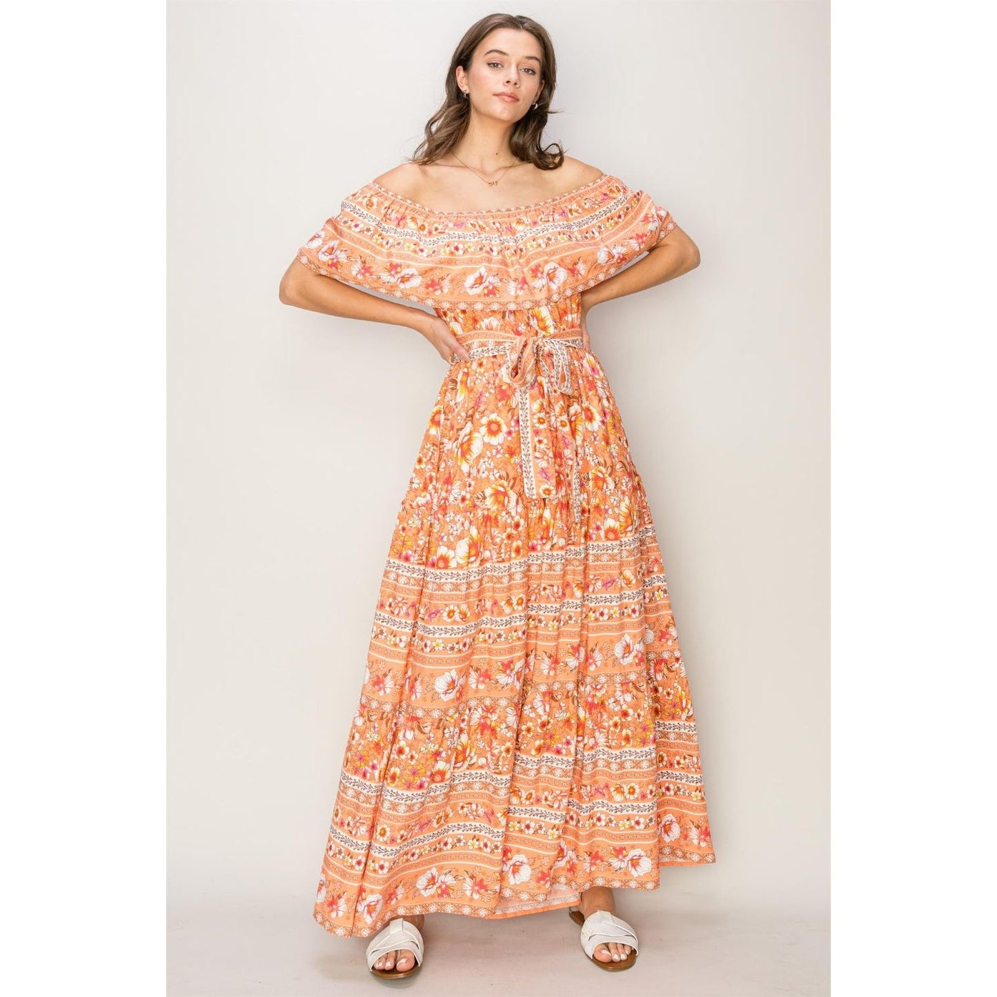 HYFVE Floral Off-Shoulder Tie Front Maxi Dress