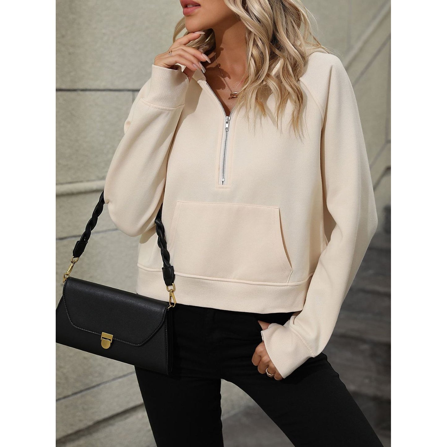 Mandy Raglan Sleeve Zip-Up Hoodie with Pocket