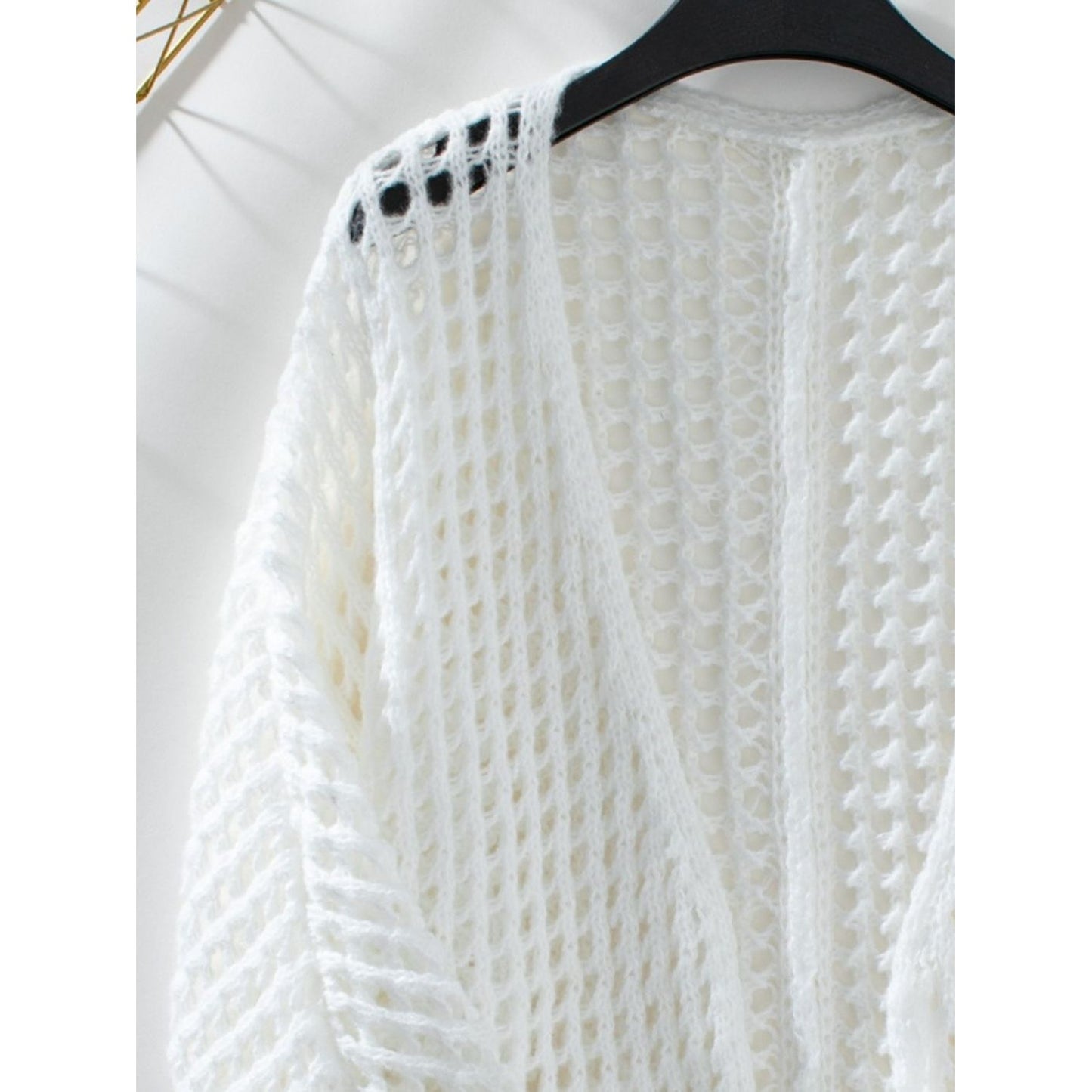 Openwork Open Front Long Sleeve Cardigan