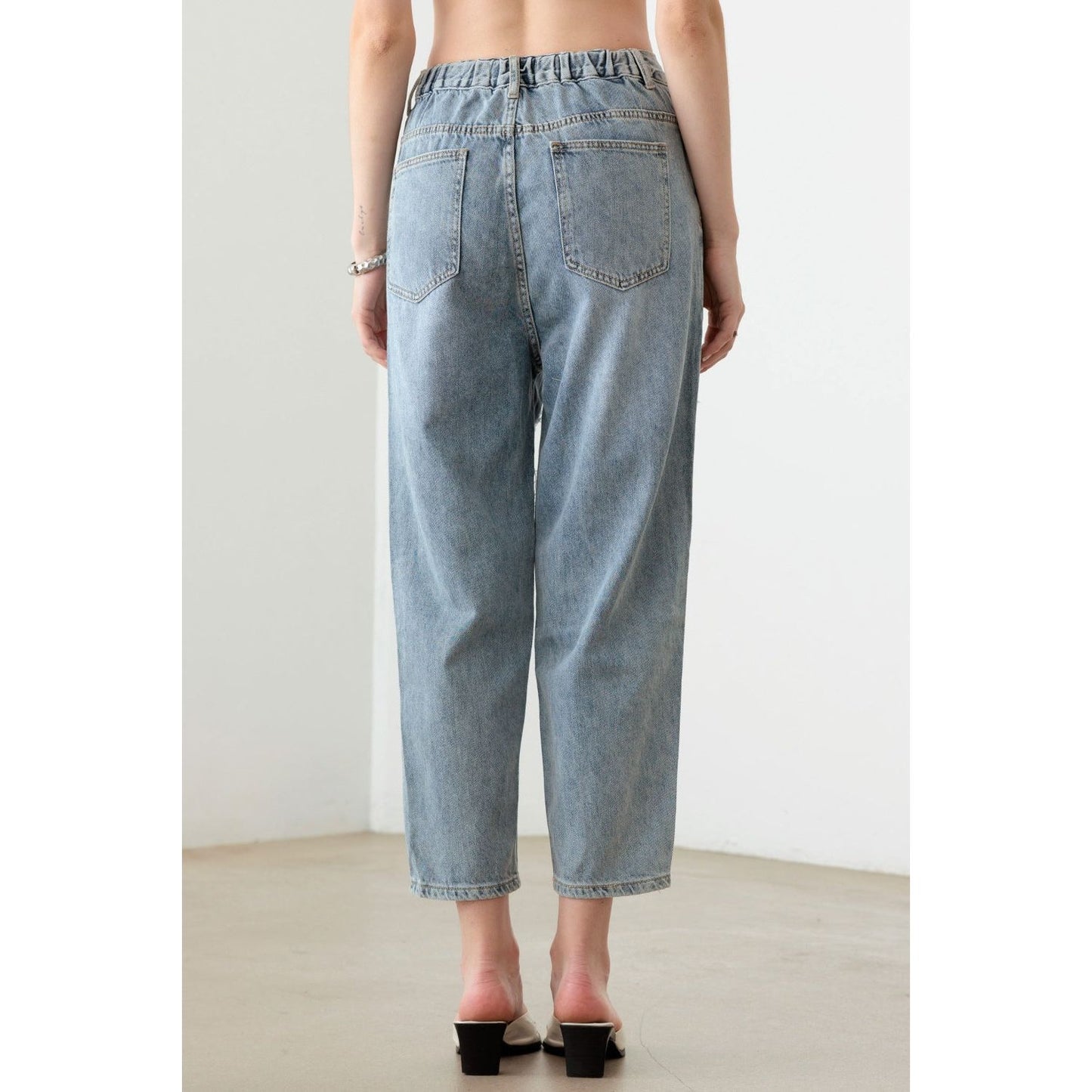 Litz La Washed Barrel Leg High Waist Distressed Jeans