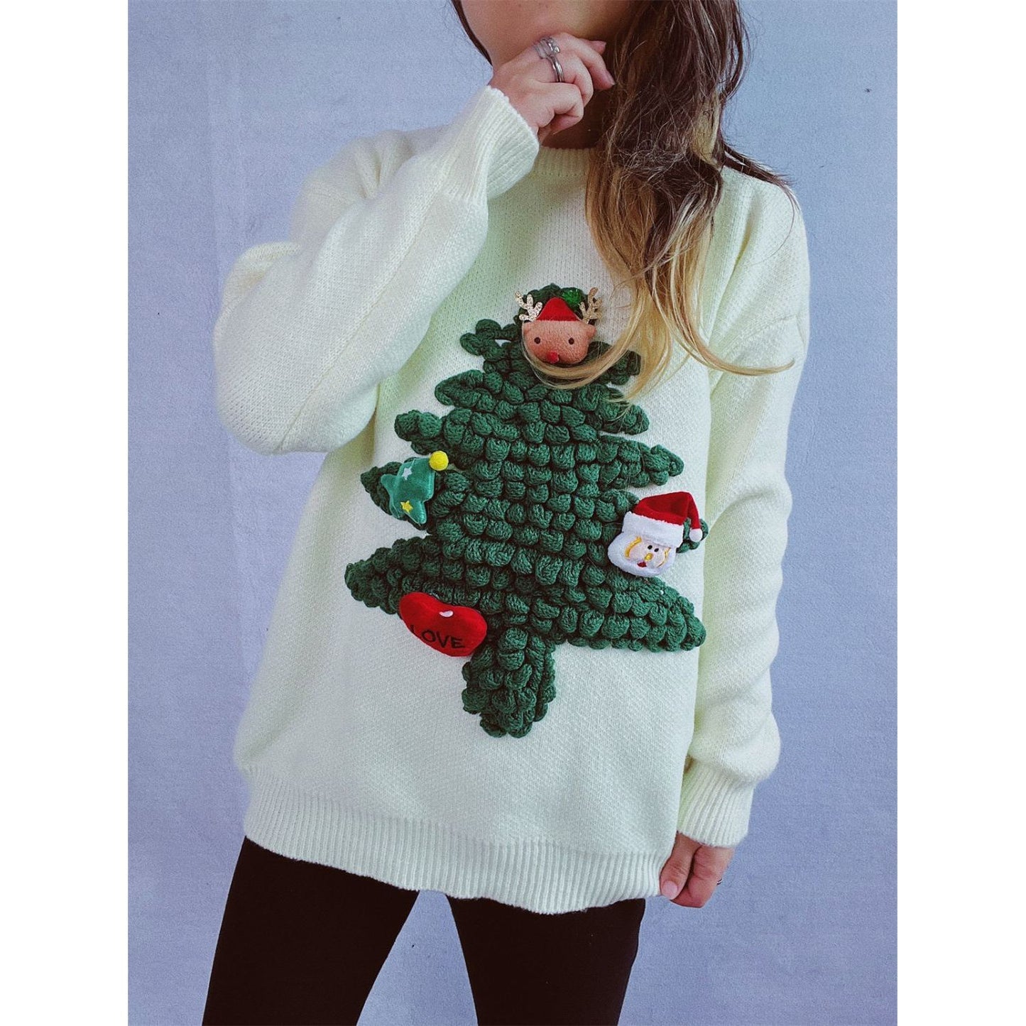 Christmas Tree Round Neck Long Sleeve Sweater