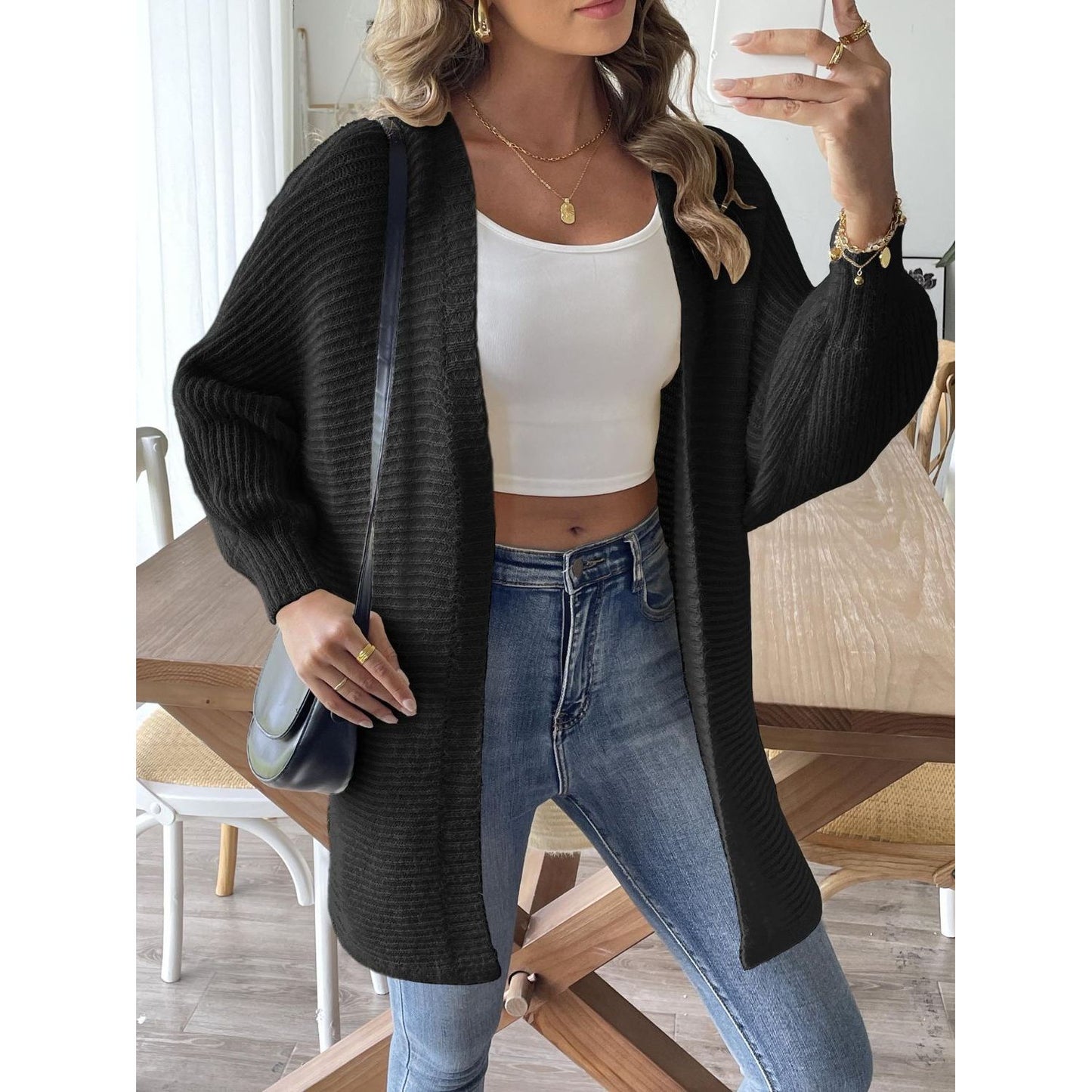 Open Front Long Sleeve Cardigan