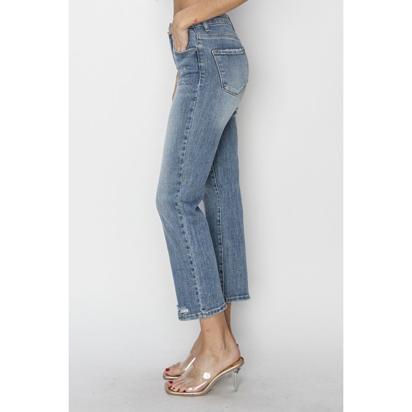 RISEN Full Size High Waist Distressed Cropped Jeans