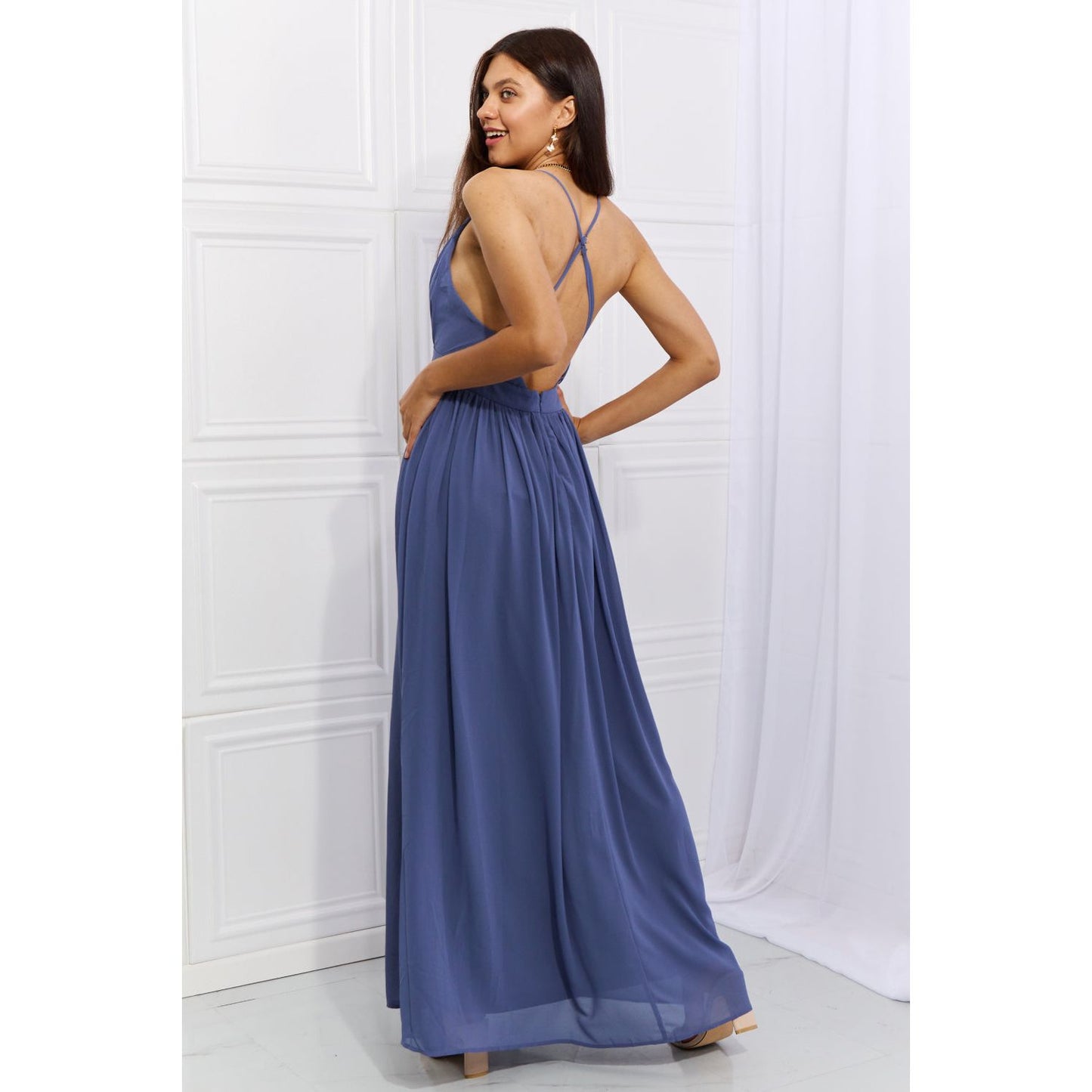 OneTheLand Captivating Muse Open Crossback Maxi Dress