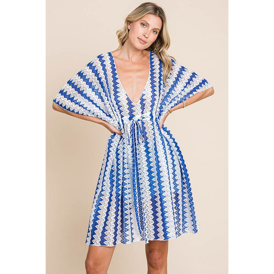 Cotton Bleu by Nu Lab Tied Striped Plunge Half Sleeve Cover-Up