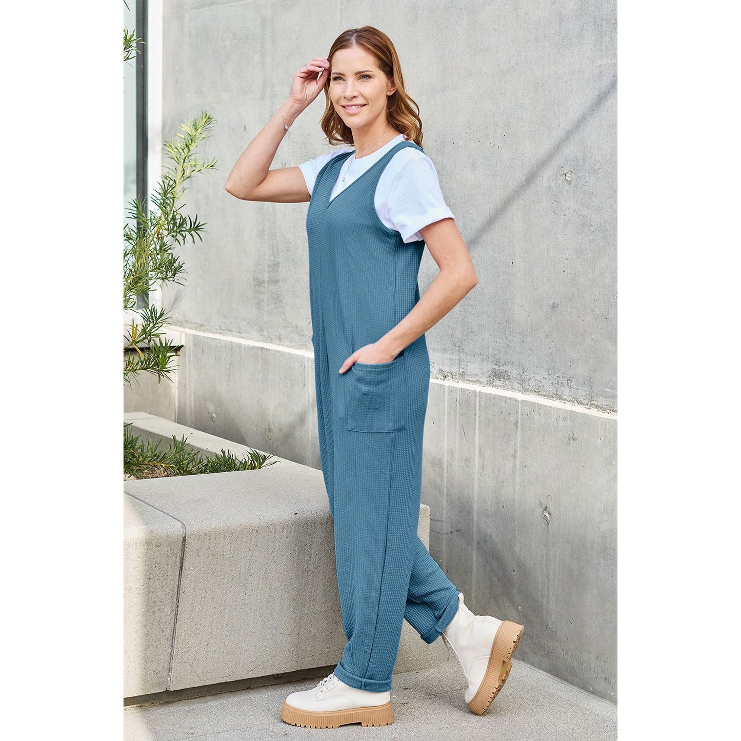 Double Take Full Size Sleeveless Straight Jumpsuit