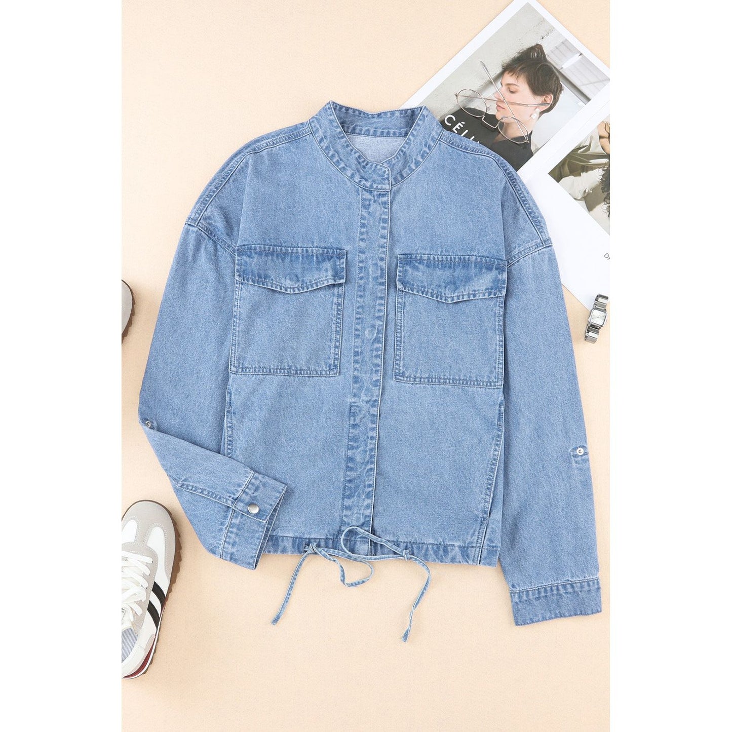 Snap Down Long Sleeve Denim Top