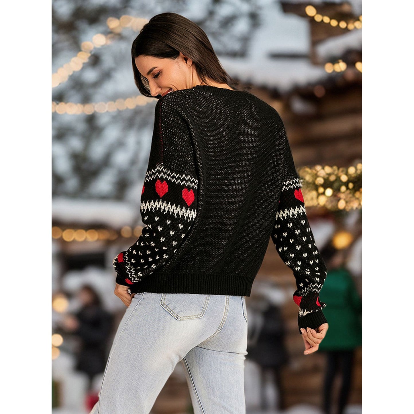 Perfee Christmas Element Round Neck Sweater