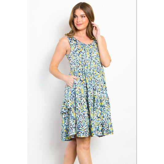 Be Stage Full Size Print Wrinkle Free Ruffled Dress