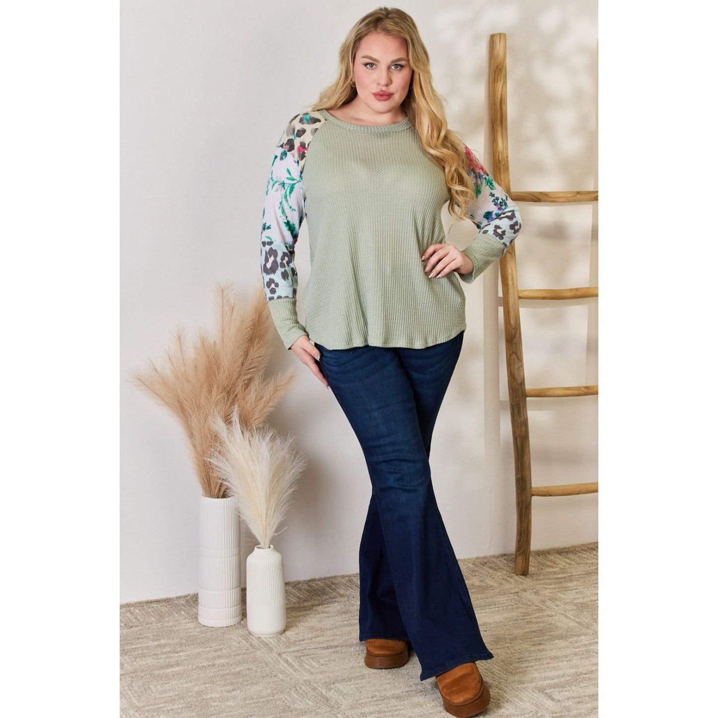 Hailey & Co Full Size Printed Round Neck Blouse