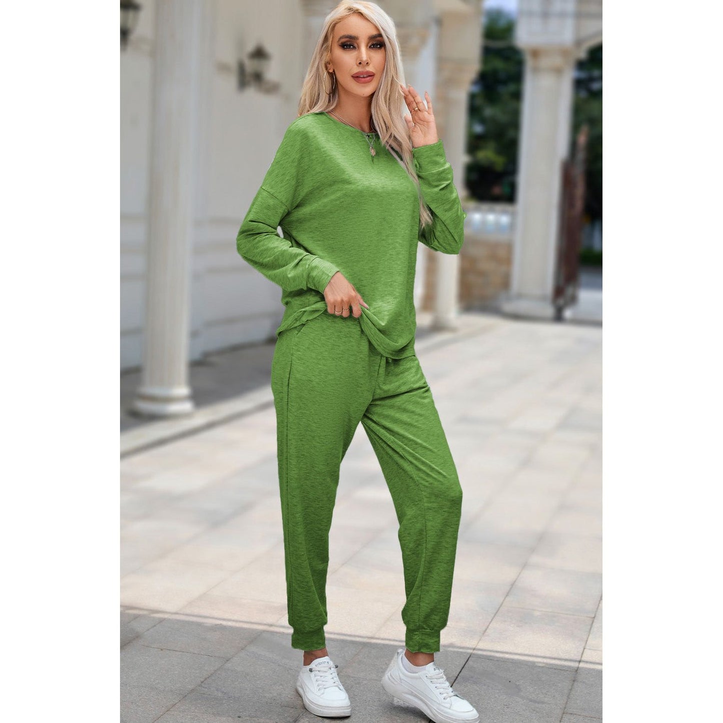 Round Neck Top and Drawstring Pants Lounge Set