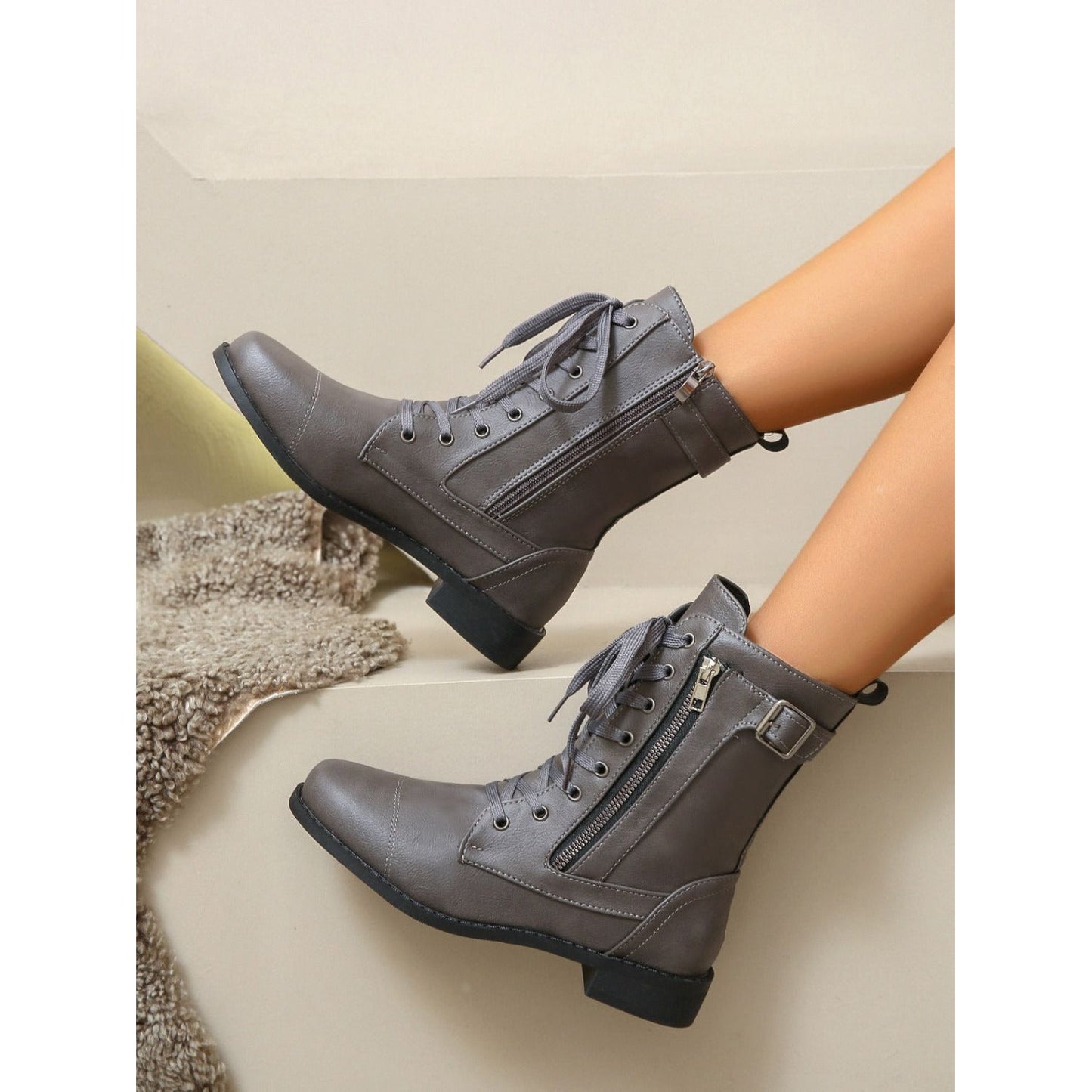 PU Leather Lace-Up Boots