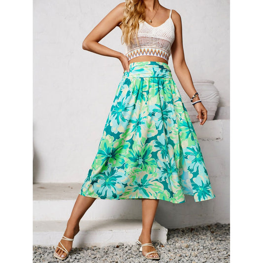 Slit Printed Midi Skirt