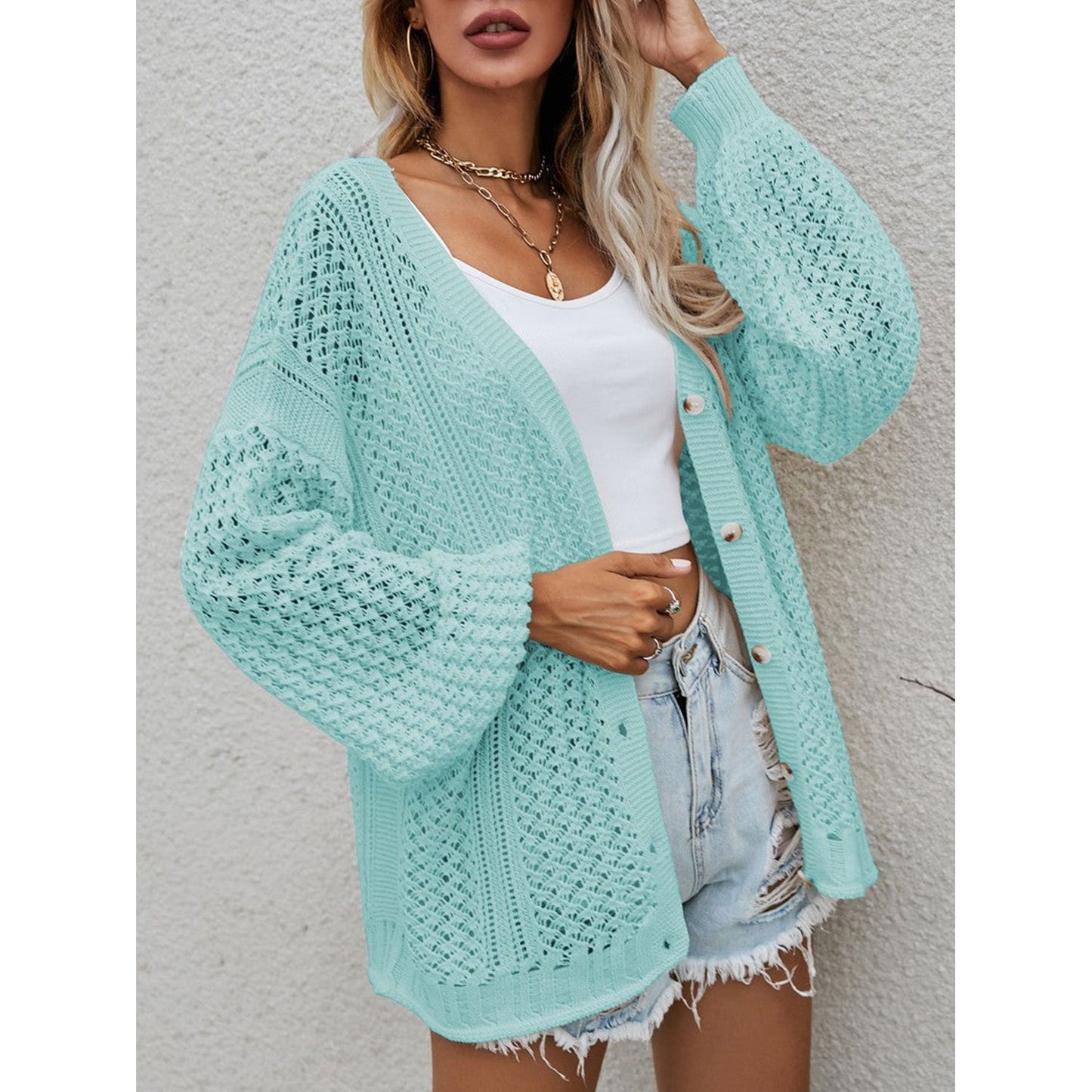 Openwork Button Front Cardigan