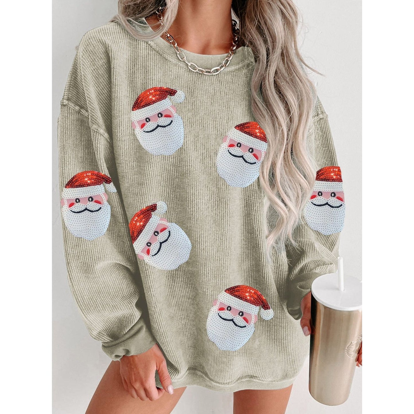 Sequin Santa Patch Ribbed Sweatshirt