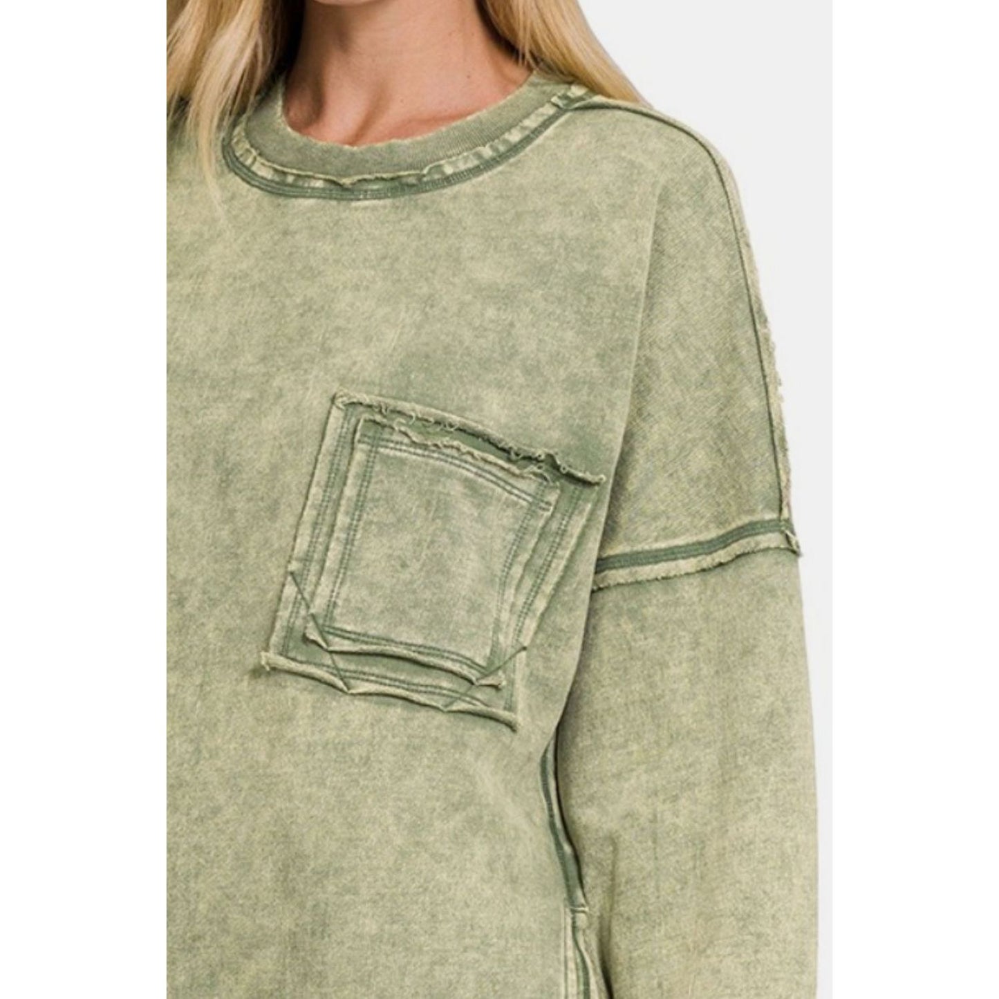 Zenana Exposed Seam Round Neck Dropped Shoulder Sweatshirt