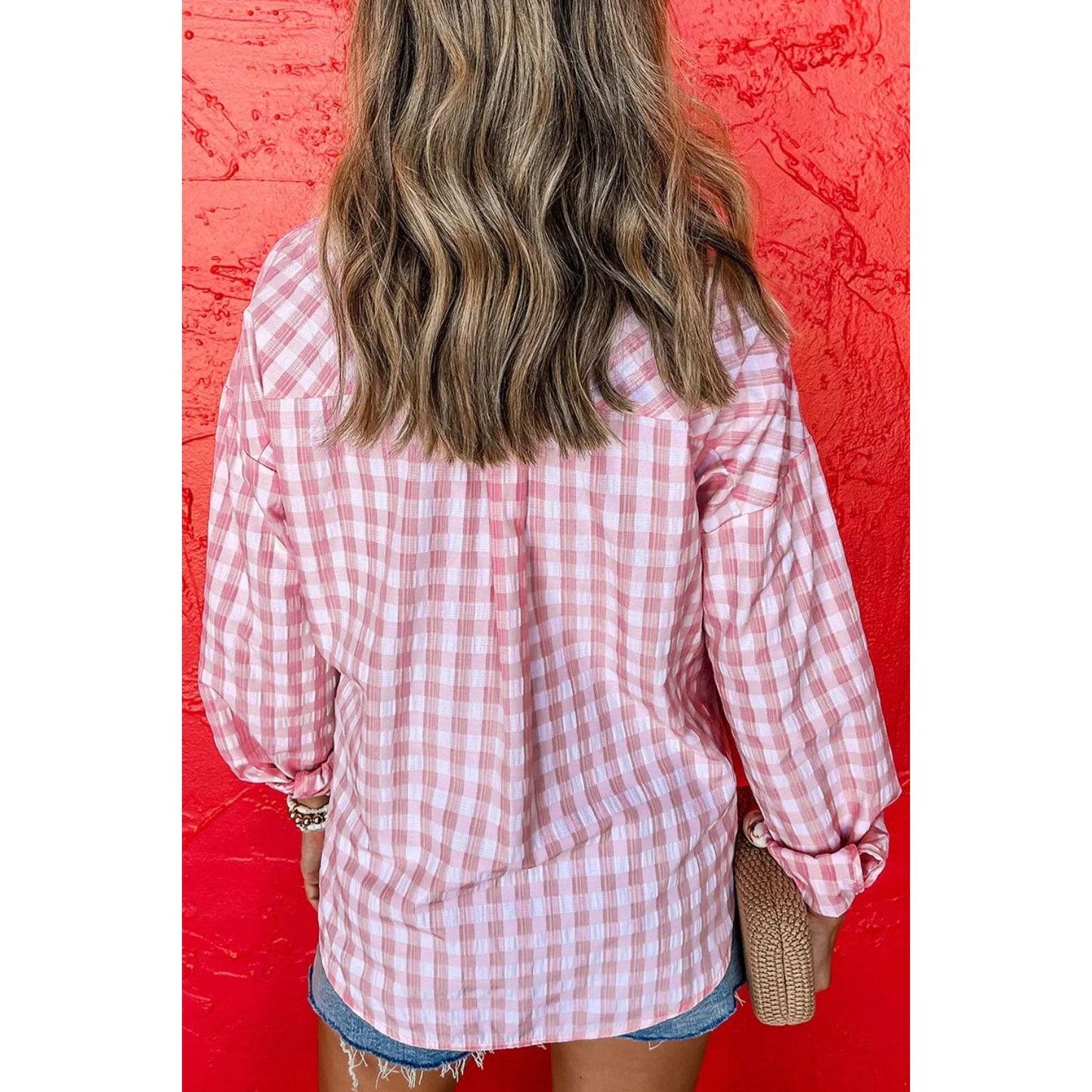 Pocketed Plaid Collared Neck Long Sleeve Shirt