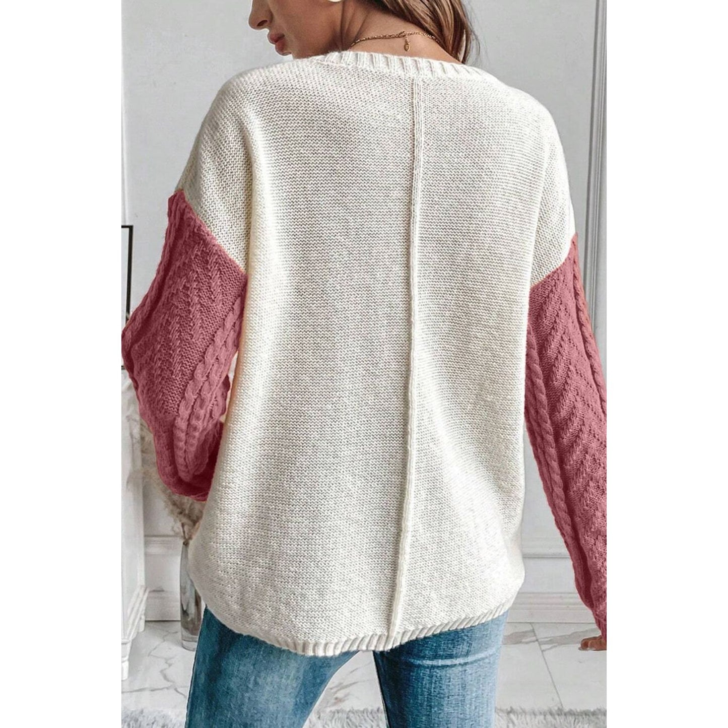 Color Block Round Neck Long Sleeve Sweater