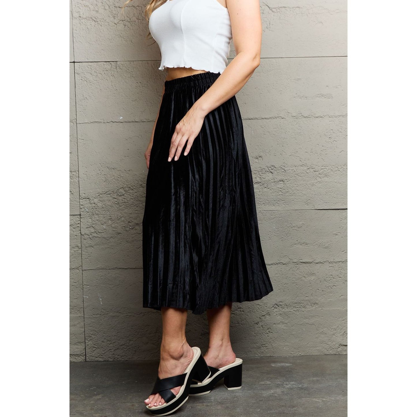 Ninexis Accordion Pleated Flowy Midi Skirt