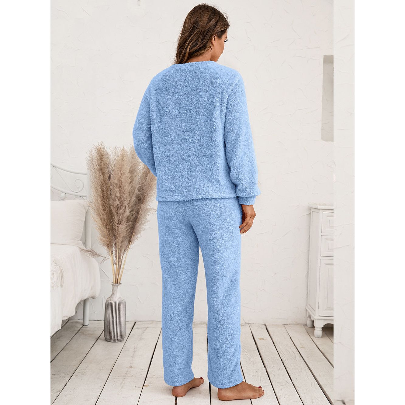 Ivy Lane Teddy Long Sleeve Top and Pants Lounge Set