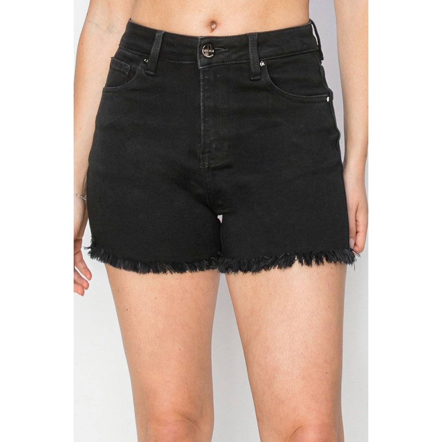 RISEN Full Size High Waist Raw Hem Denim Shorts