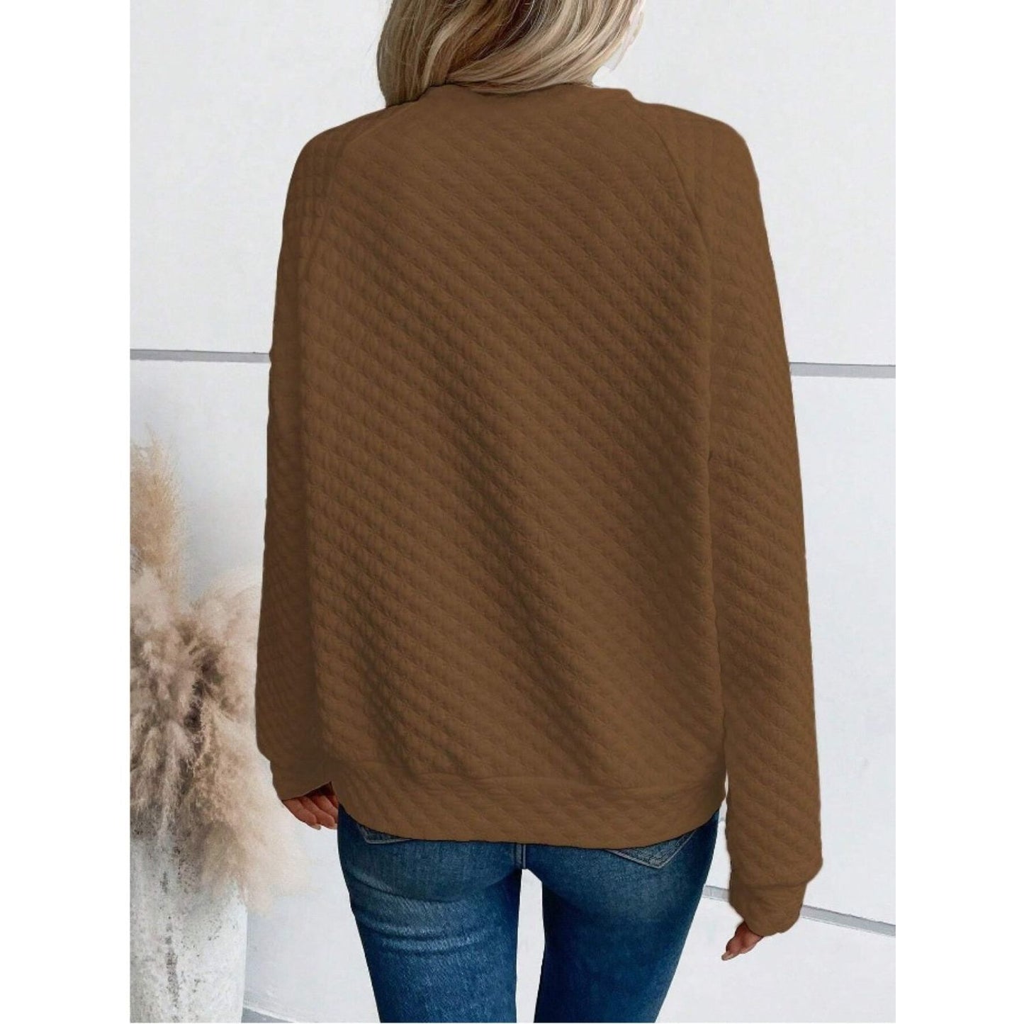 Notched Long Sleeve Sweatshirt