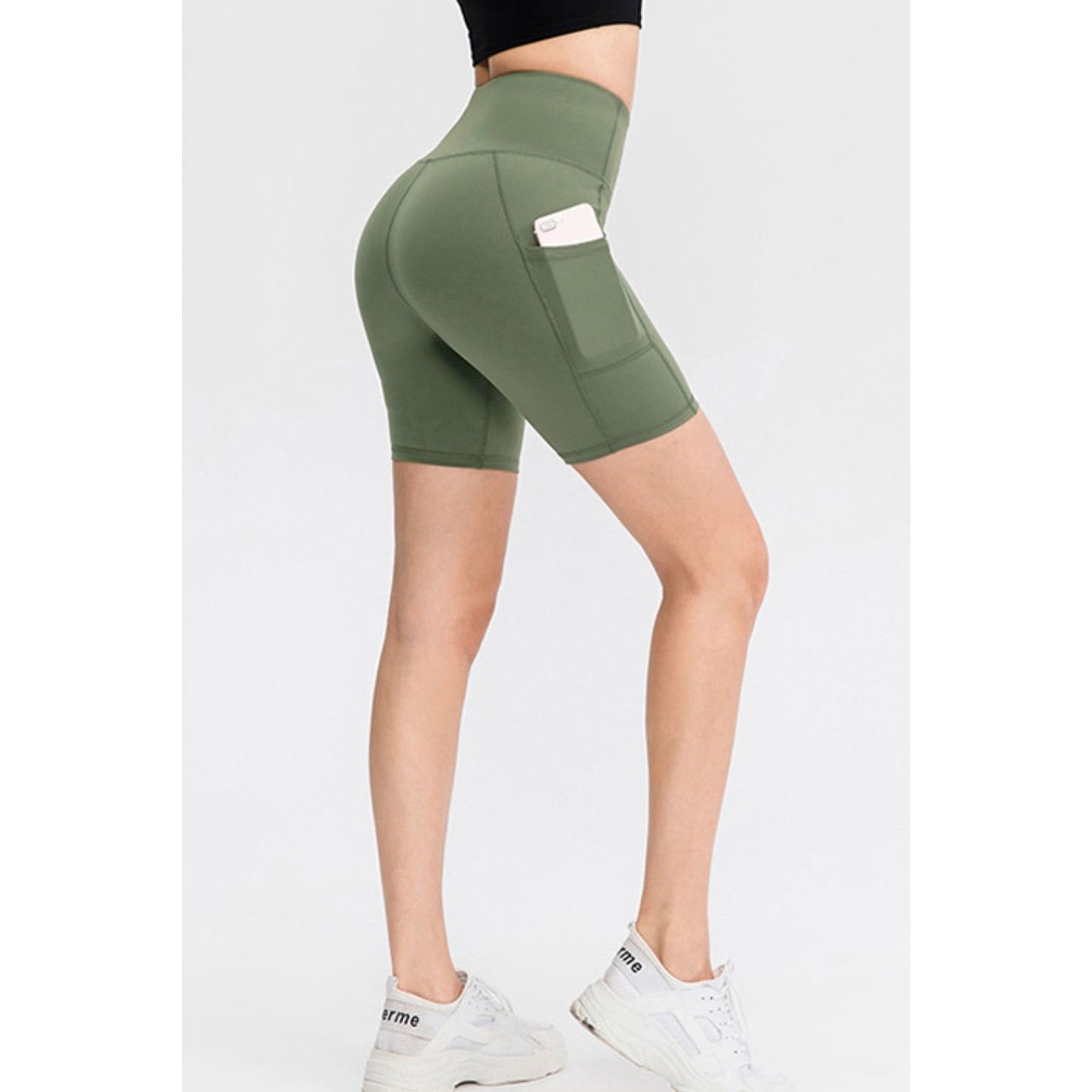 Wide Waistband Sports Shorts with Pockets