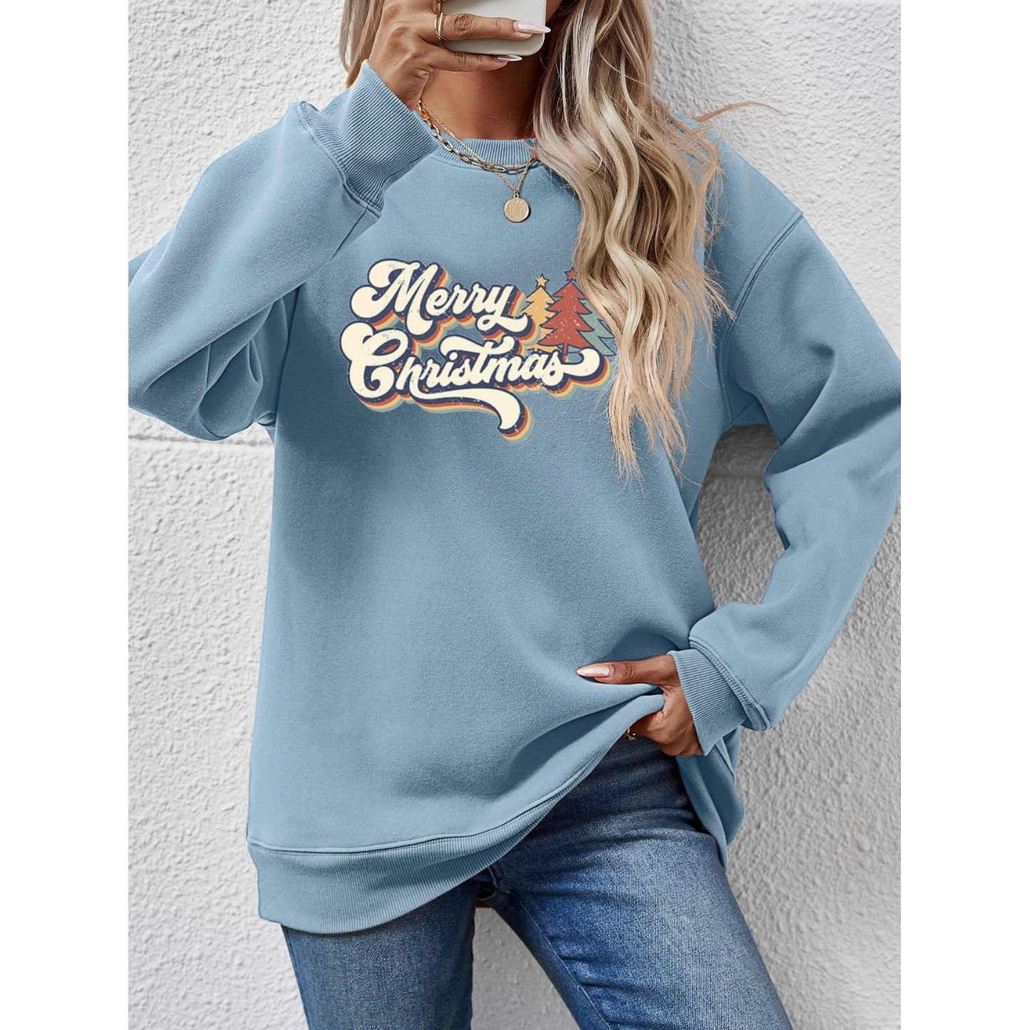 Christmas Letter Graphic Round Neck Sweatshirt