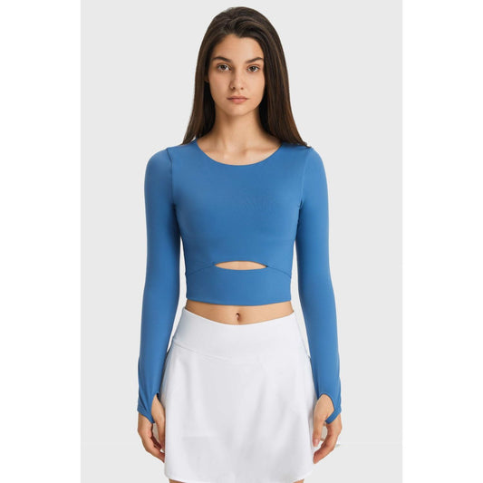 Cutout Long Sleeve Cropped Sports Top