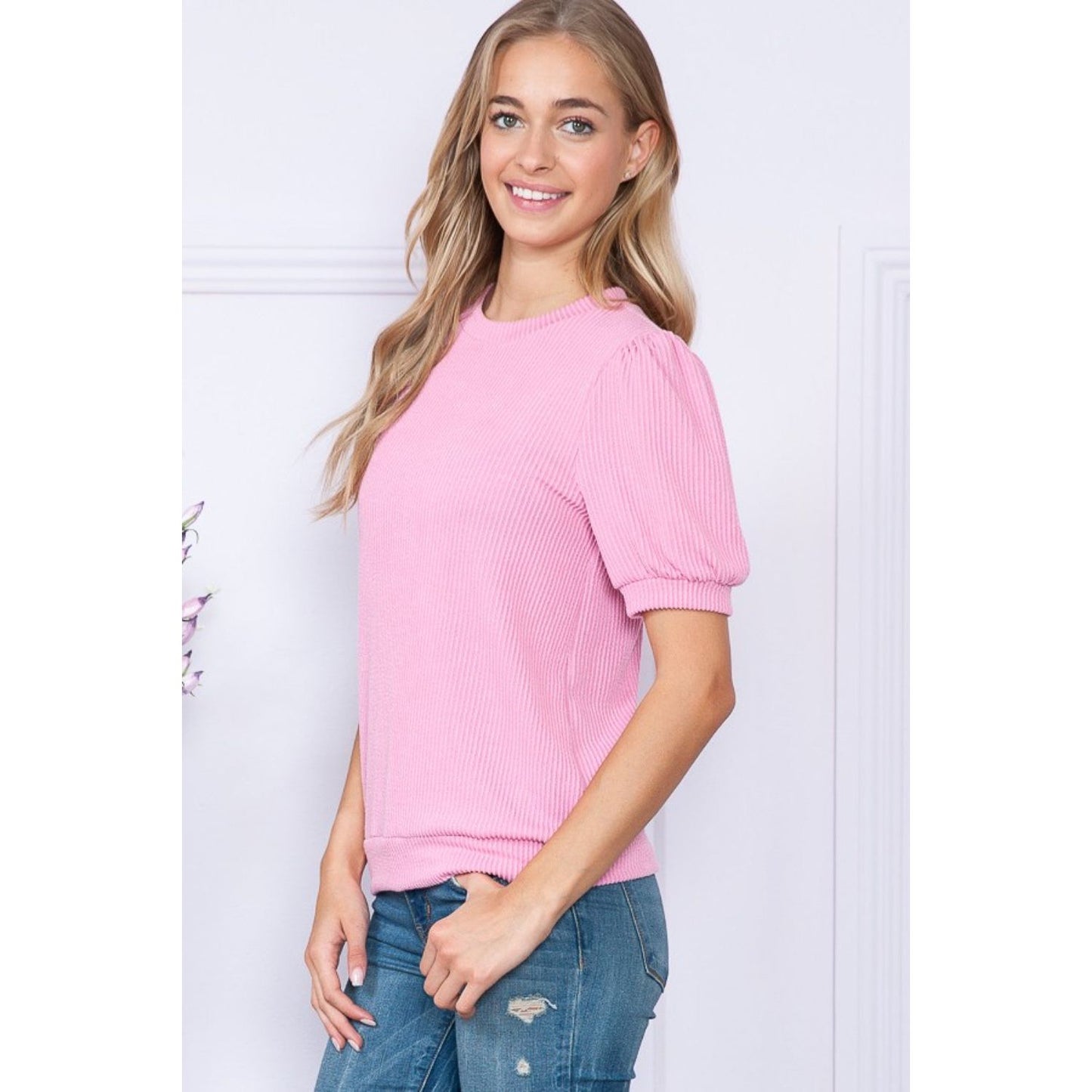 Reborn J Ribbed Round Neck Short Sleeve Top