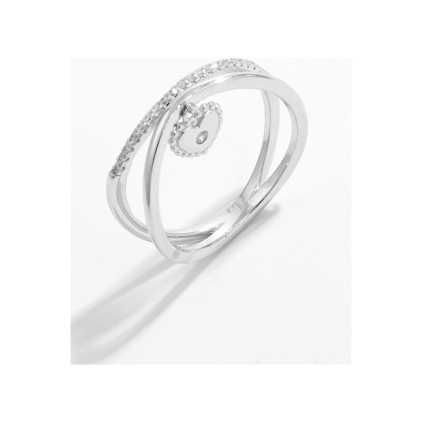 925 Sterling Silver Zircon Heart Charm Ring