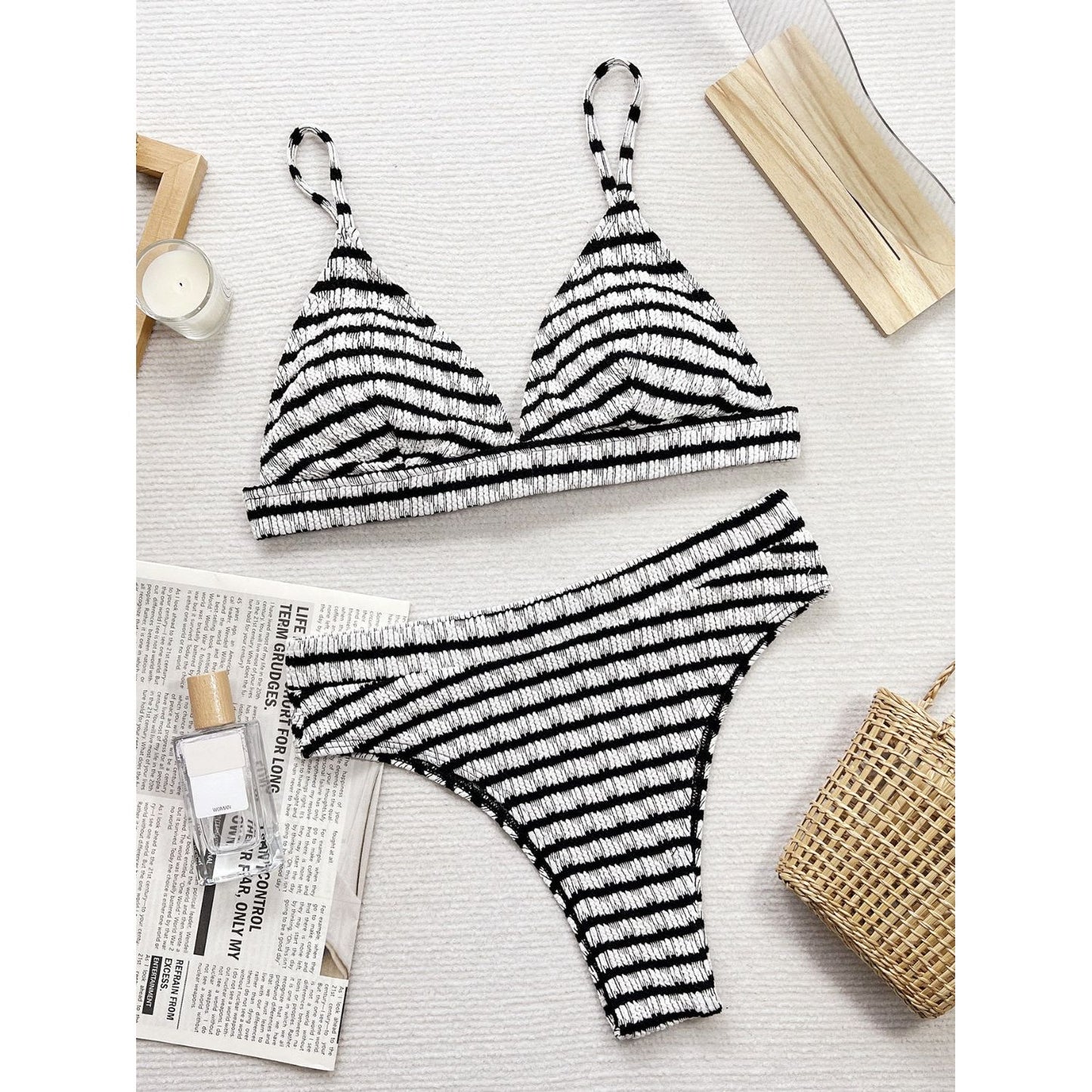 Striped V-Neck Two-Piece Swim Set