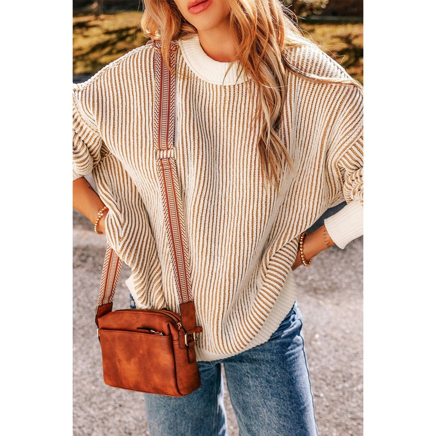 Round Neck Dropped Shoulder Sweater