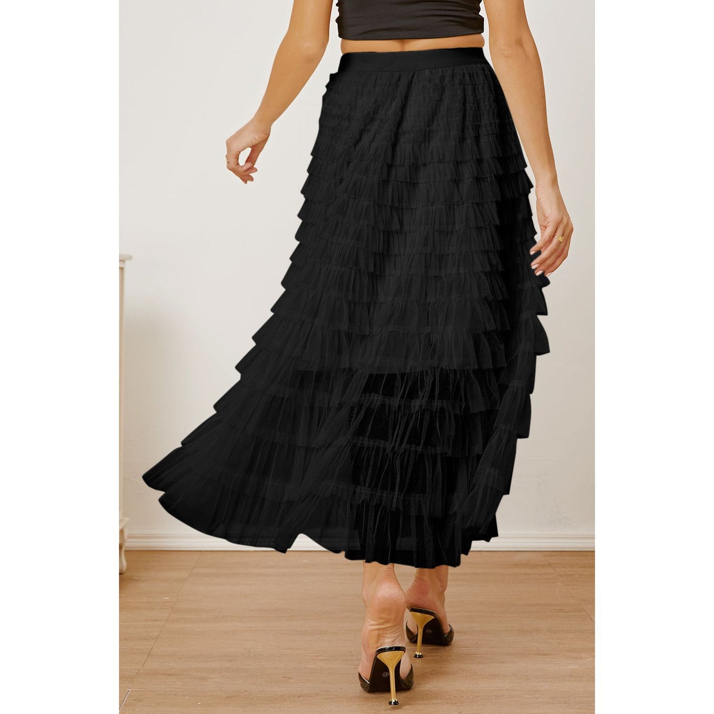 Ruched High Waist Tiered Skirt