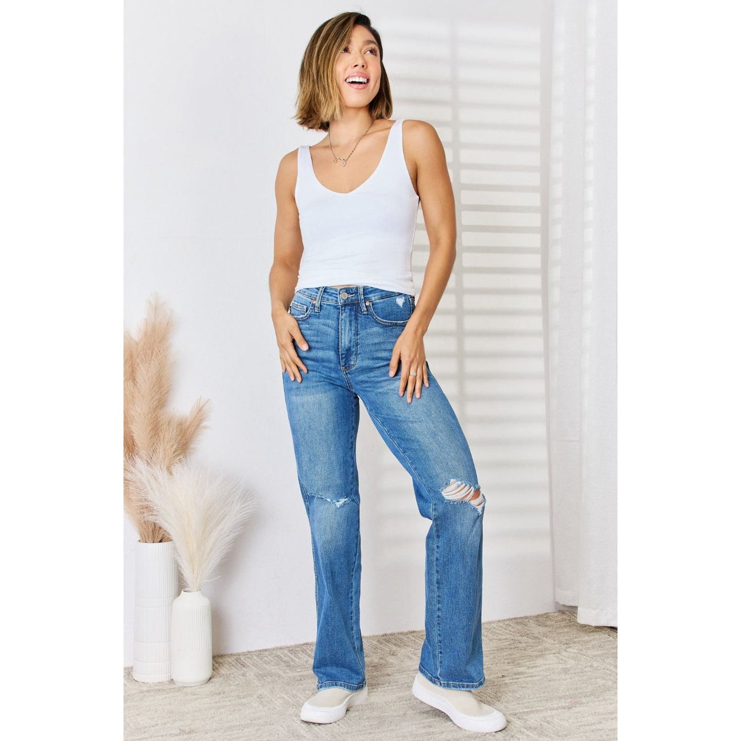 Judy Blue Full Size High Waist Distressed Straight-Leg Jeans